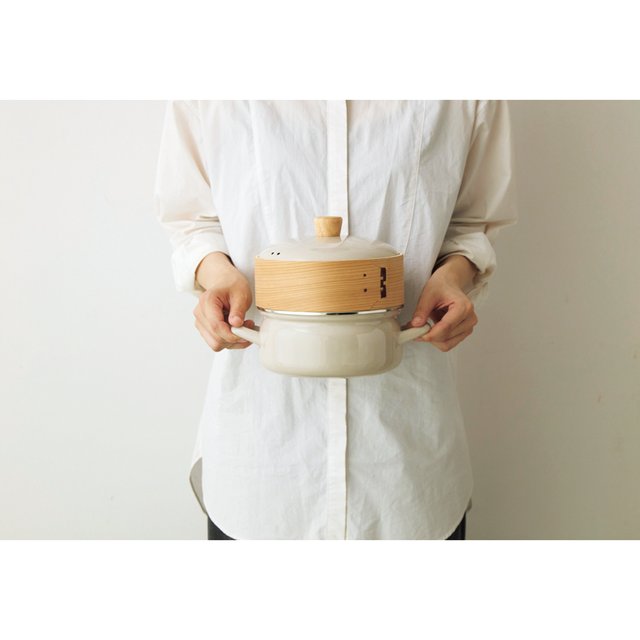 富士ホーロー せいろ付きホーロー鍋 18cm　グレージュ