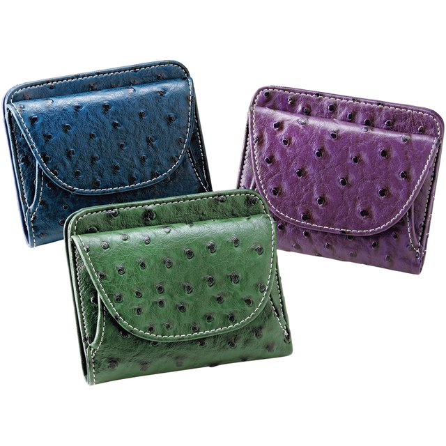 オーストリッチ風コンパクト財布　グリーン