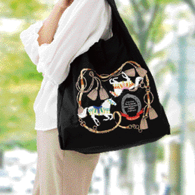 華やぐ刺繍鞄　ホース柄　ブラック