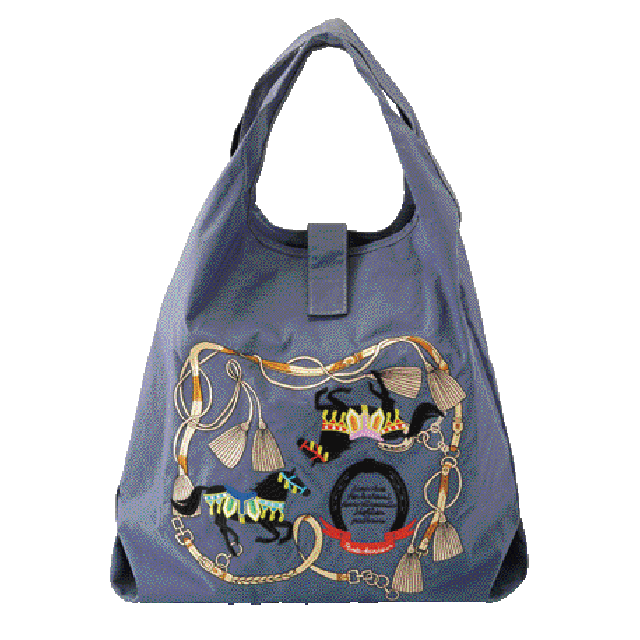 華やぐ刺繍鞄　ホース柄　ネイビー