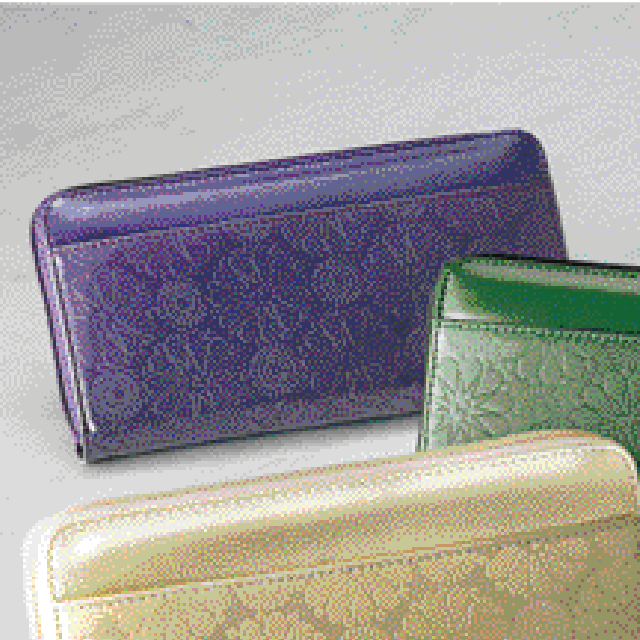 牛革型押しラウンド長財布　パープル