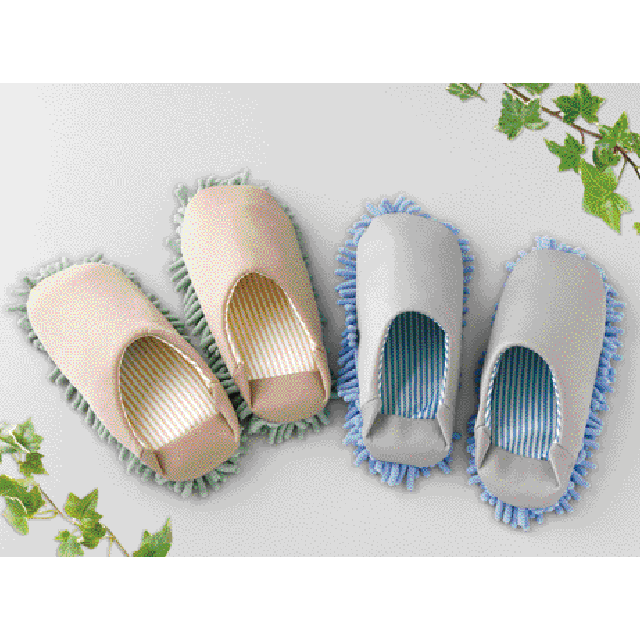 洗えるおそうじスリッパモップン　ベージュ／グリーン・グレー／ブルー２点セット